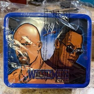 WWE WrestleMania Blue Lunch Box with Iconic Wrestlers